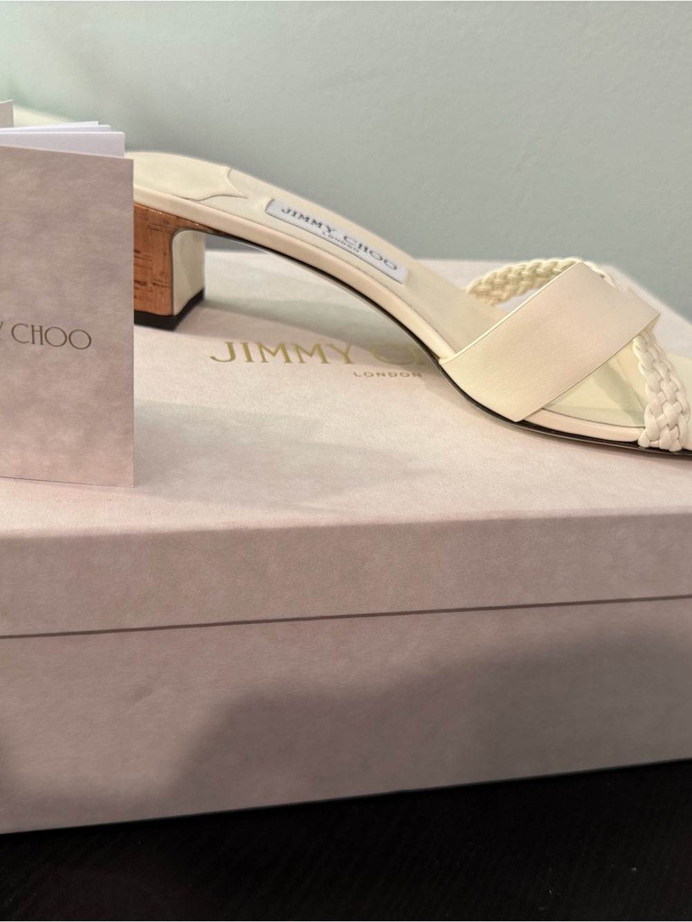 Jimmy Choo Latte Braided Leather Mule Sandals - Picture 2 of 3